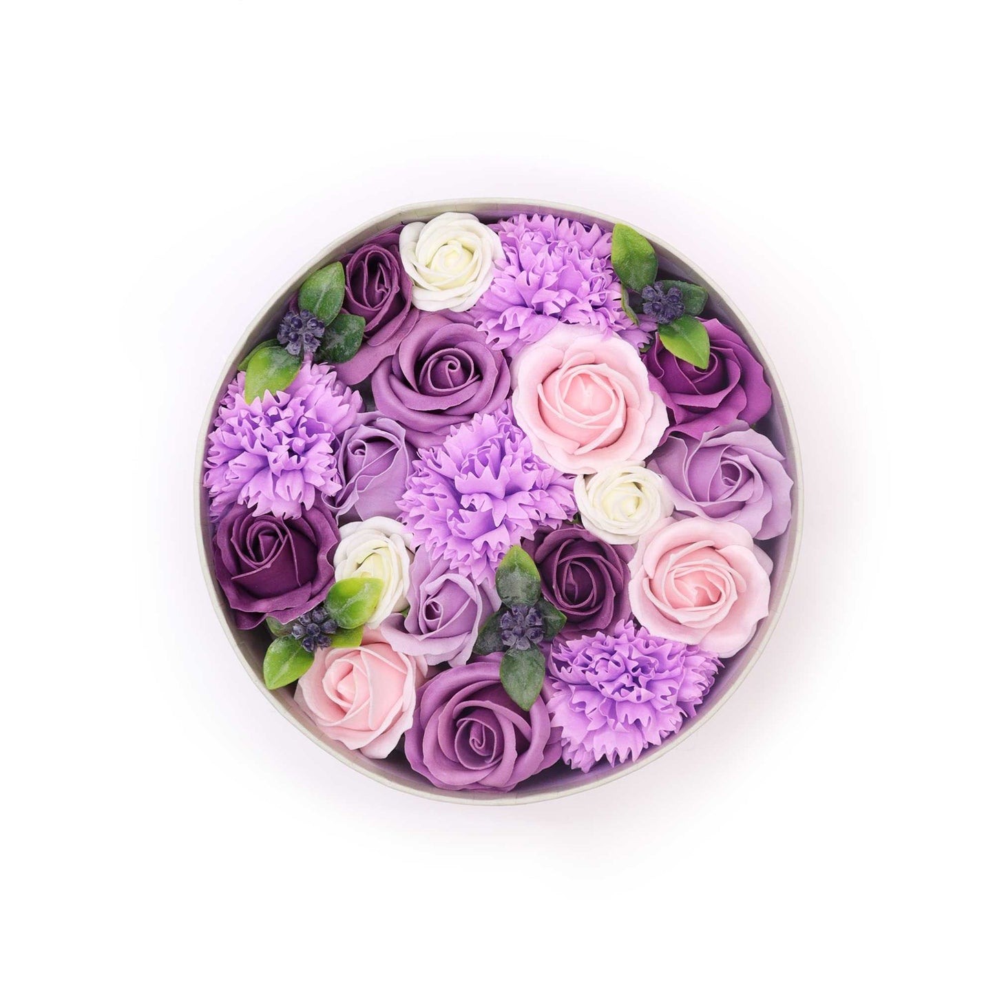 Runde Schachtel – Lavendelrose & Nelke