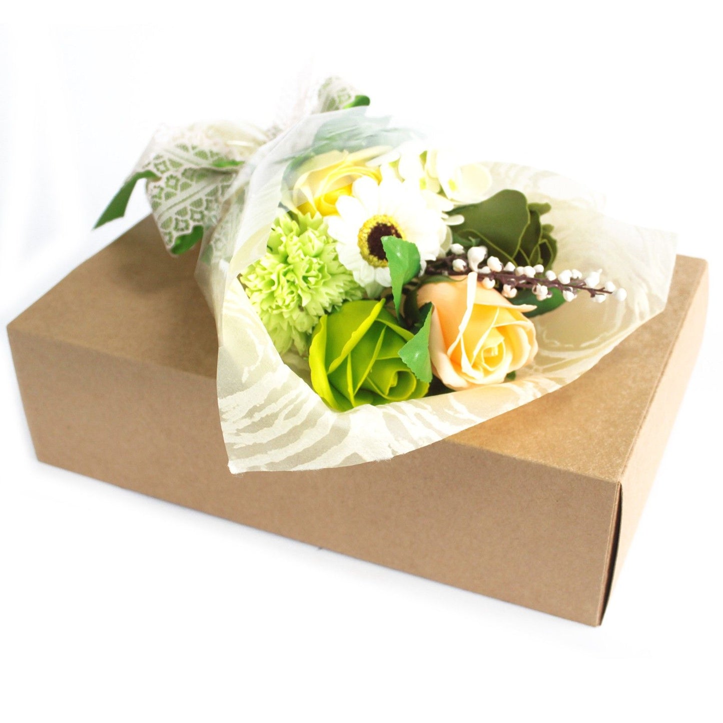 Handseifen-Blumenstrauß in einer Schachtel – Grün