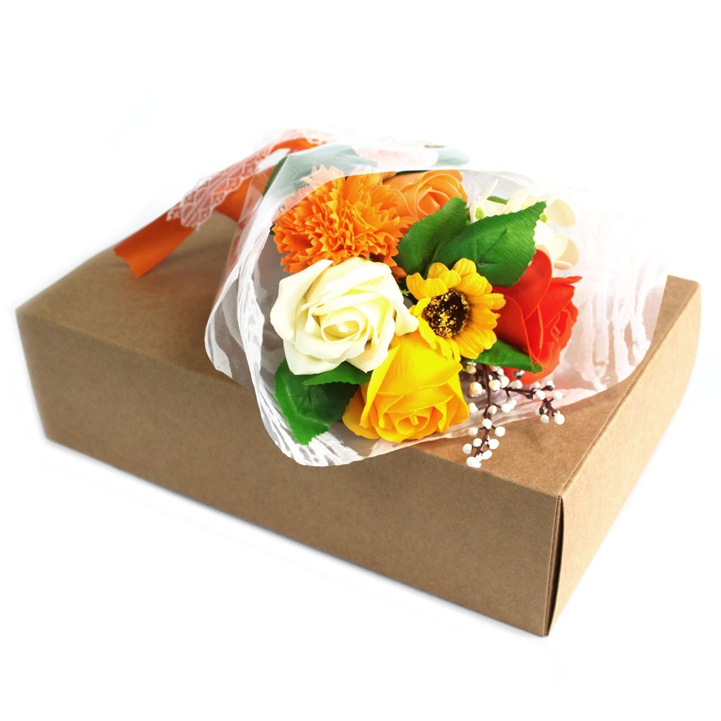 Handseifen-Blumenstrauß in einer Schachtel – Orange