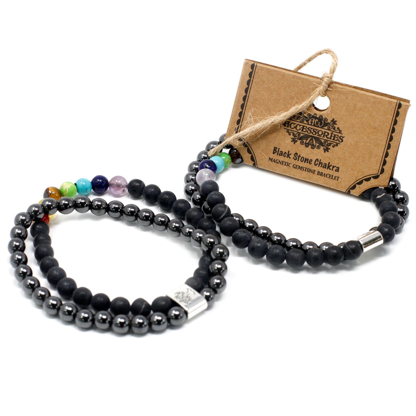 Magnetisches Chakra-Armband aus schwarzem Stein – Naturstein-Design