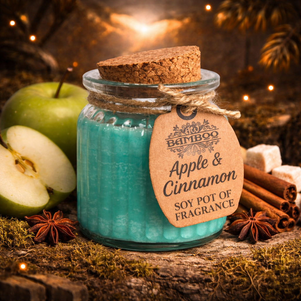 Bougie soja pomme & cannelle en pot – Parfum épicé