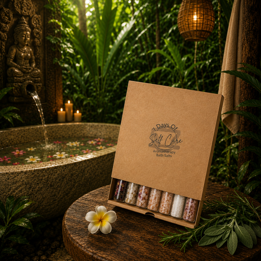 Coffret sels de bain luxe – 7 tubes en verre | Relaxation, énergie & équilibre