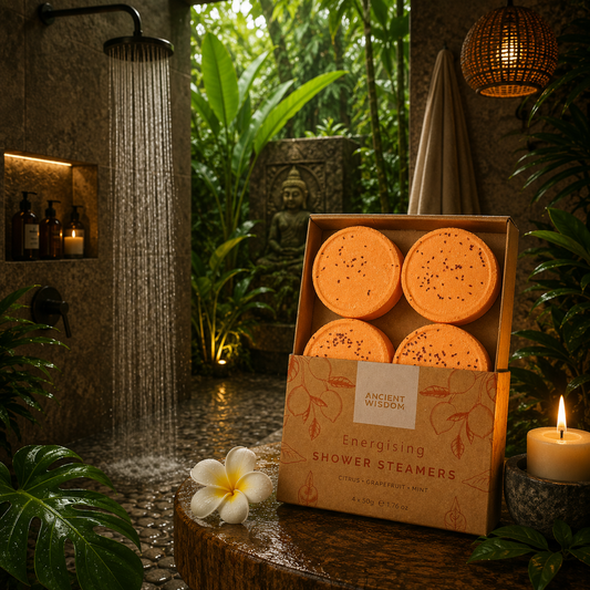 Coffret galets de douche – 4 pastilles aromathérapie | Énergie & équilibre