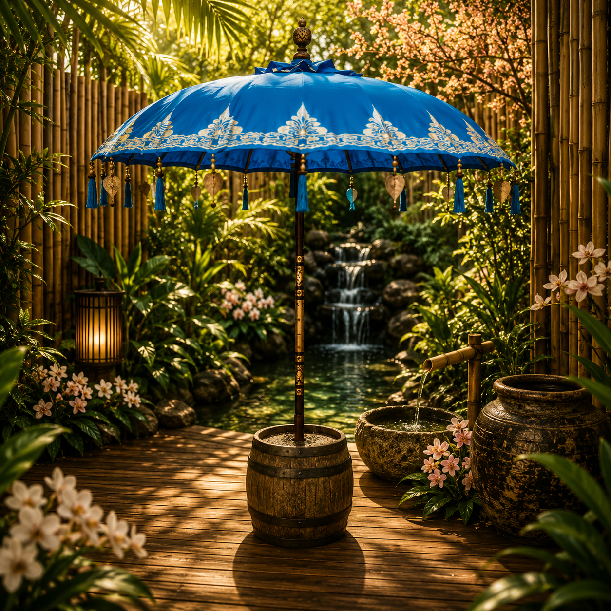 Bali Patio Parasol - Cotton - Turquoise Decor - 2m