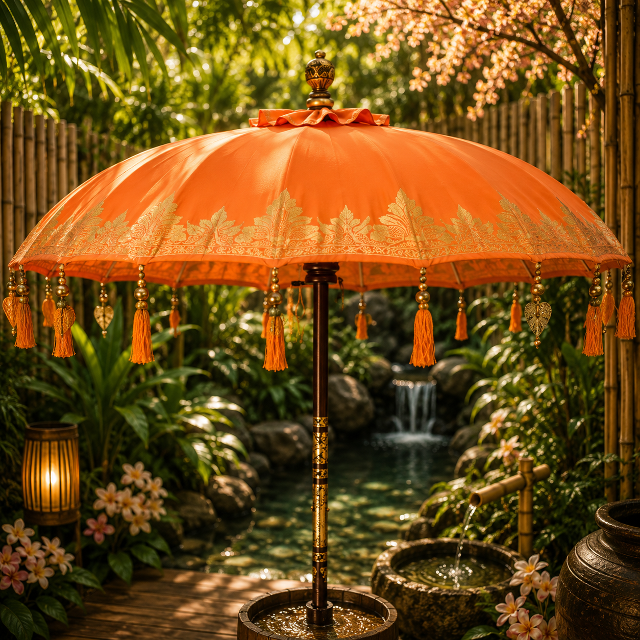 Bali Terrassen-Sonnenschirm - Baumwolle - Orange Dekor - 2m