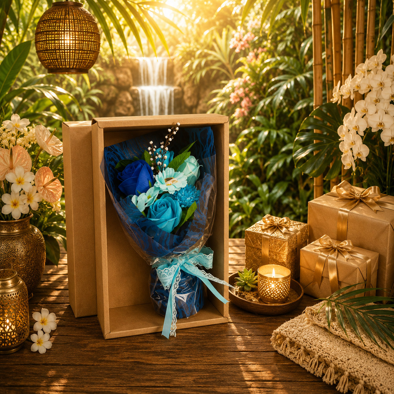 Boxed Hand Soap Flower Bouquet - Blue