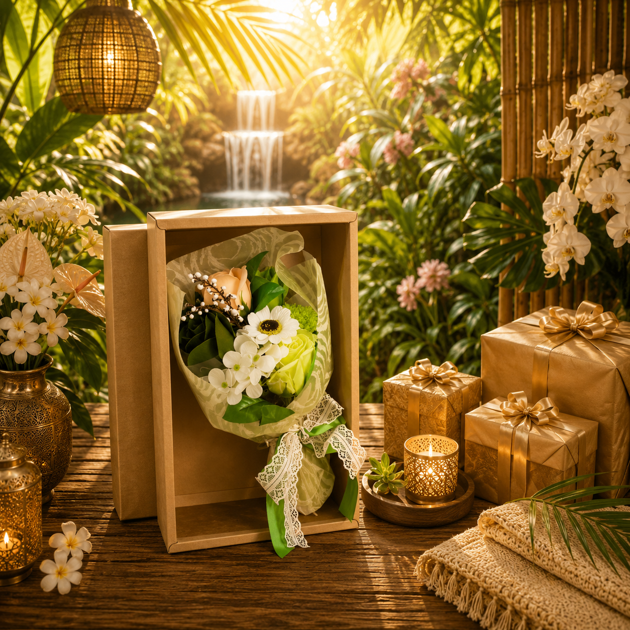 Boxed Hand Soap Flower Bouquet - Green