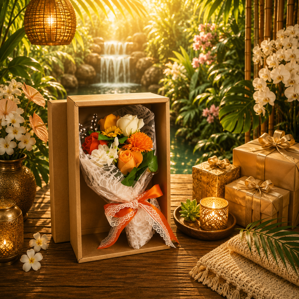 Boxed Hand Soap Flower Bouquet - Orange
