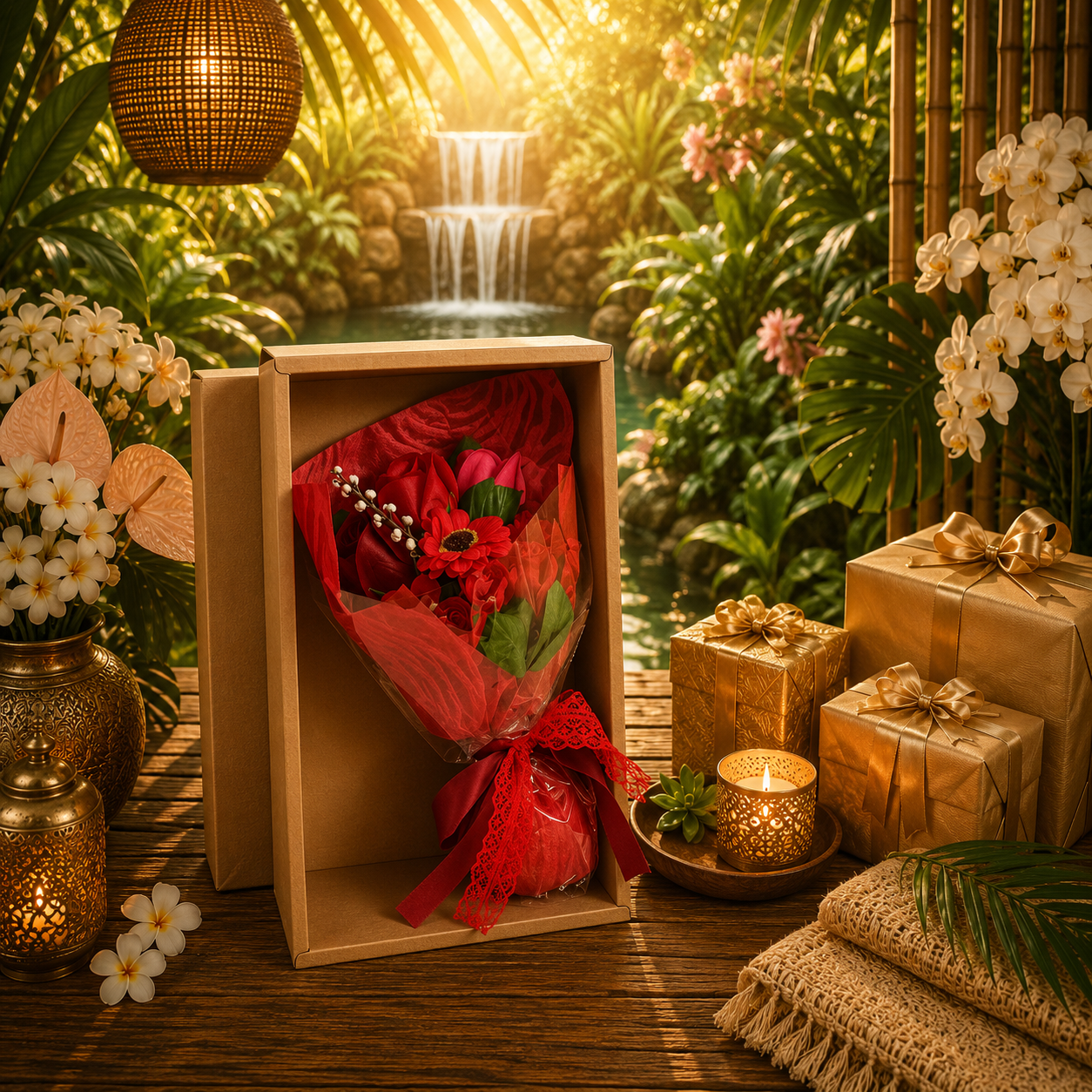 Boxed Hand Soap Flower Bouquet - Red