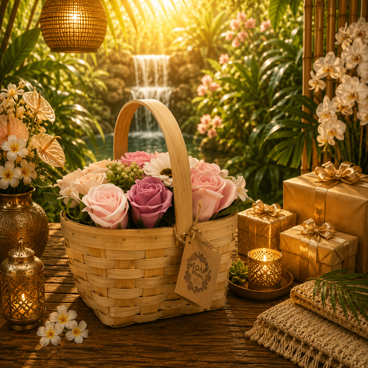 Large Pink Bouquet in Wicker Basket