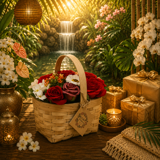 Large Red Bouquet in Wicker Basket