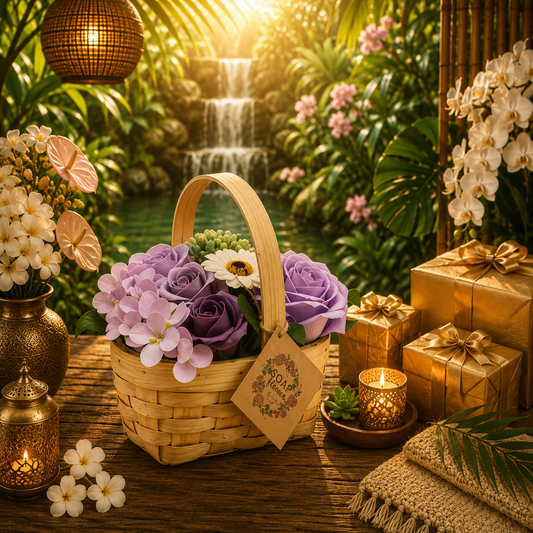 Medium Lilac Bouquet in Wicker Basket