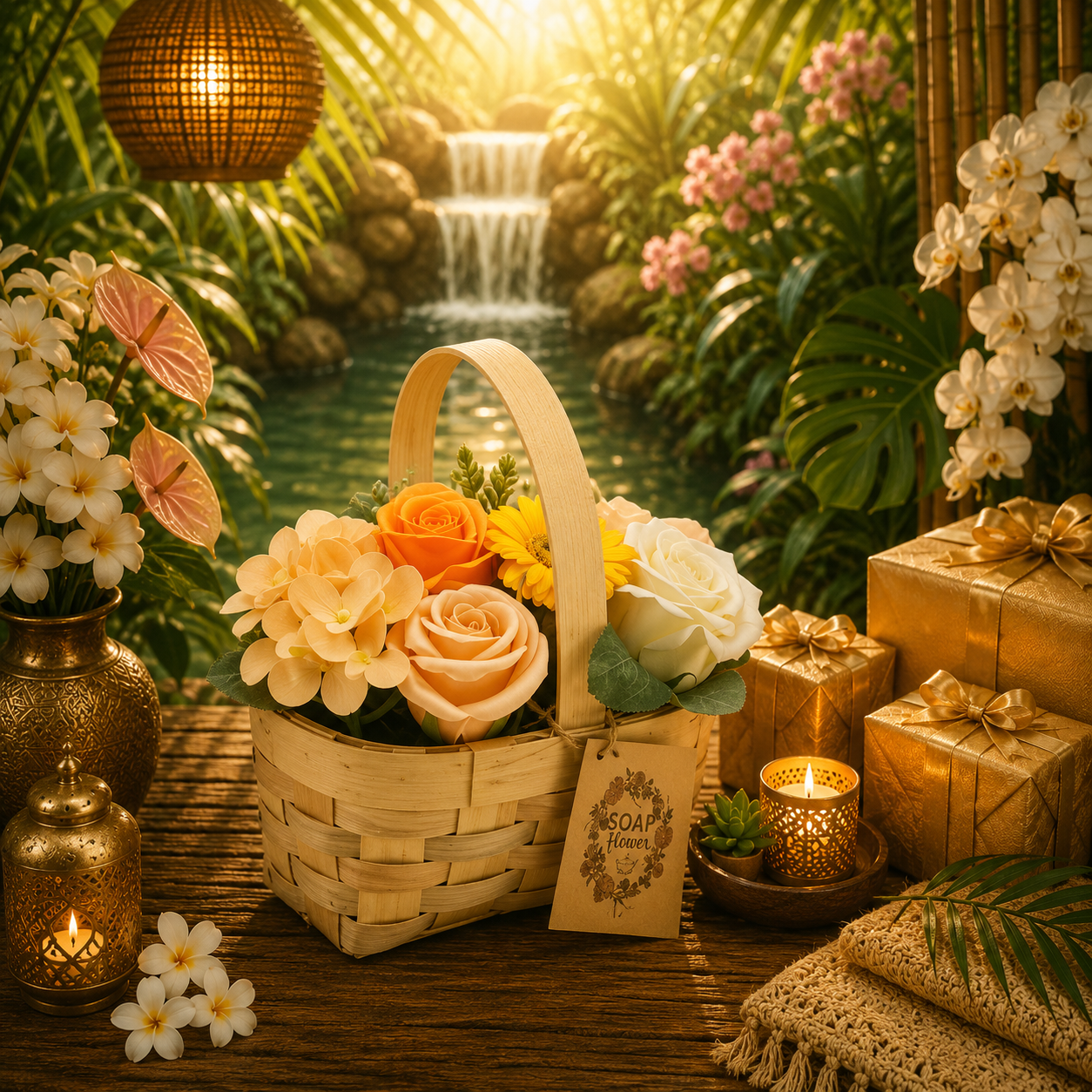 Medium Orange Bouquet in Wicker Basket