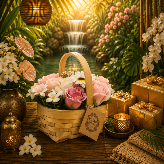 Medium Pink Bouquet in Wicker Basket