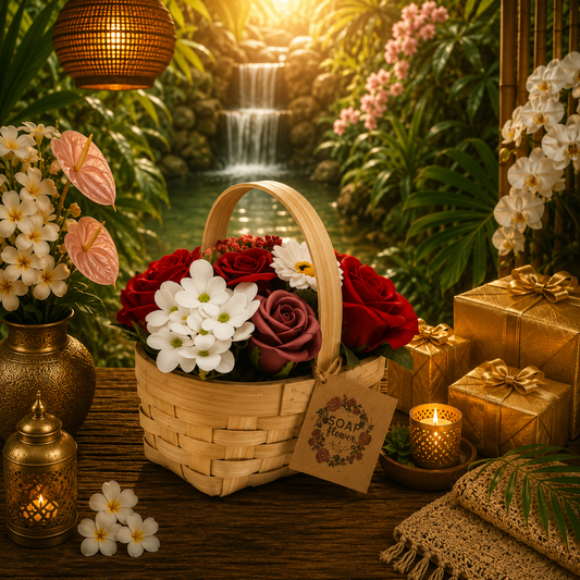 Medium Red Bouquet in Wicker Basket