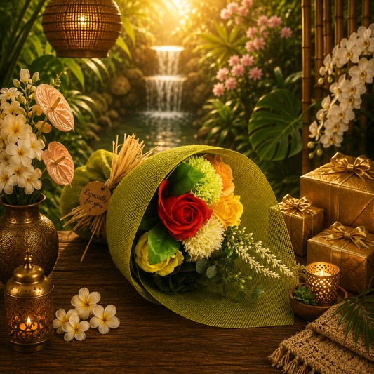 Standing Soap Flower Bouquet - Green Yellow