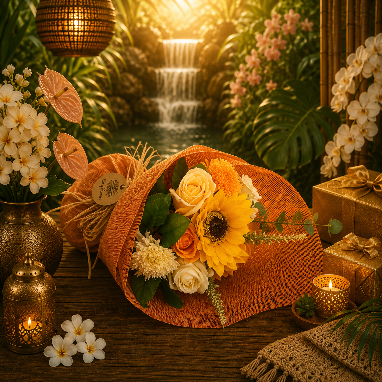 Standing Soap Flower Bouquet - Orange