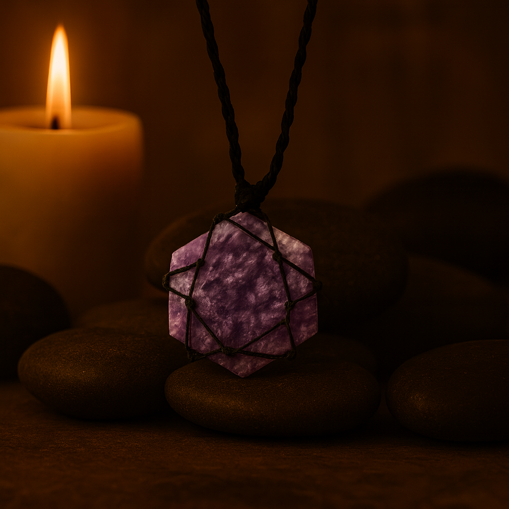 Laced Gemstone Hexagon Pendant – Lepidolite