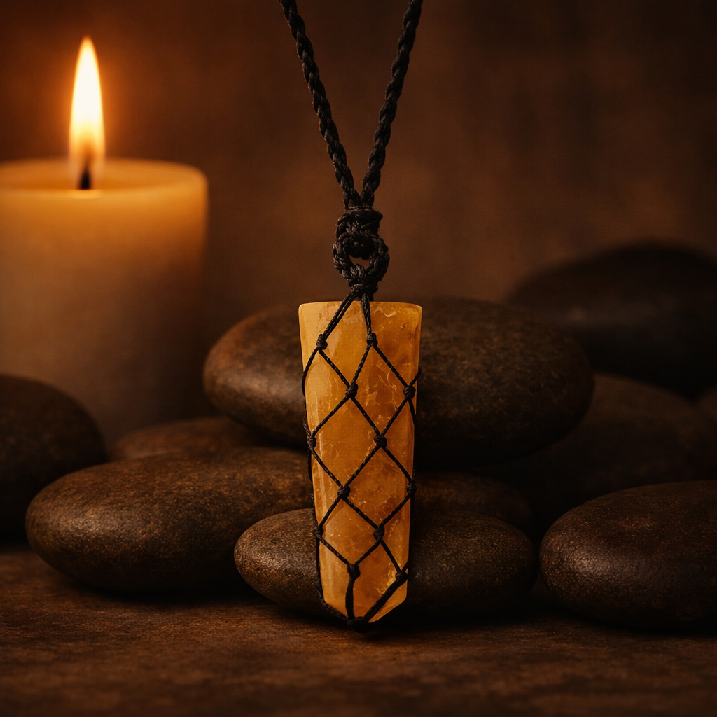 Laced Gemstone Flat Point Pendant – Golden Quartz