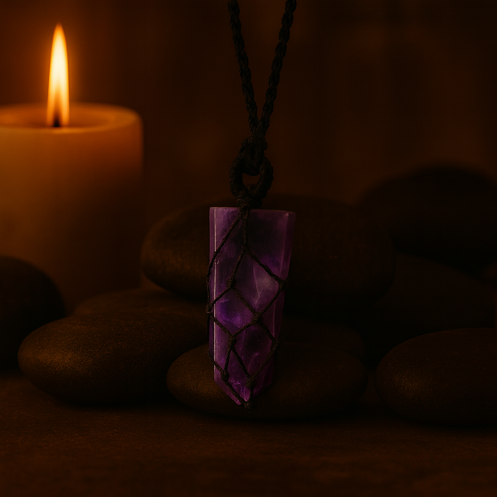 Laced Gemstone Flat Point Pendant – Amethyst