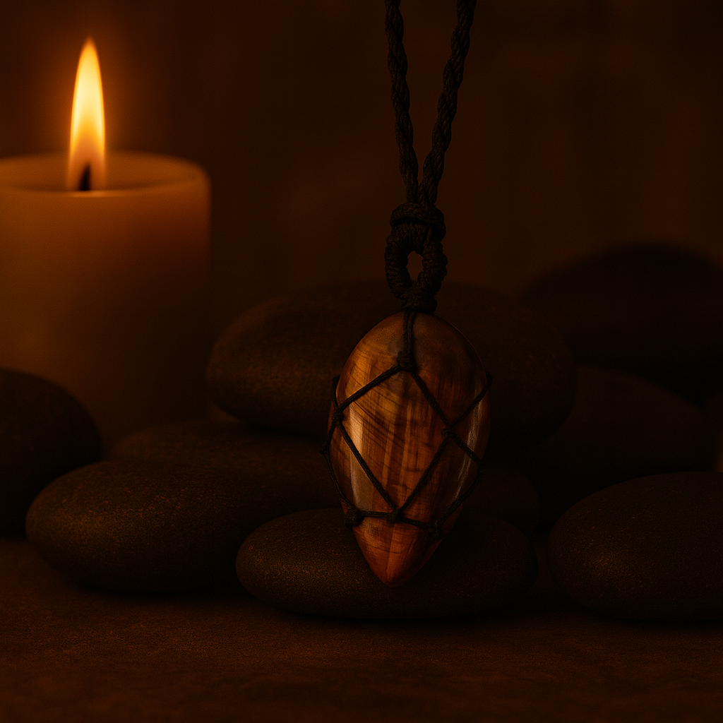 Laced Gemstone Teardrop Pendant – Tiger Eye Natural Stone