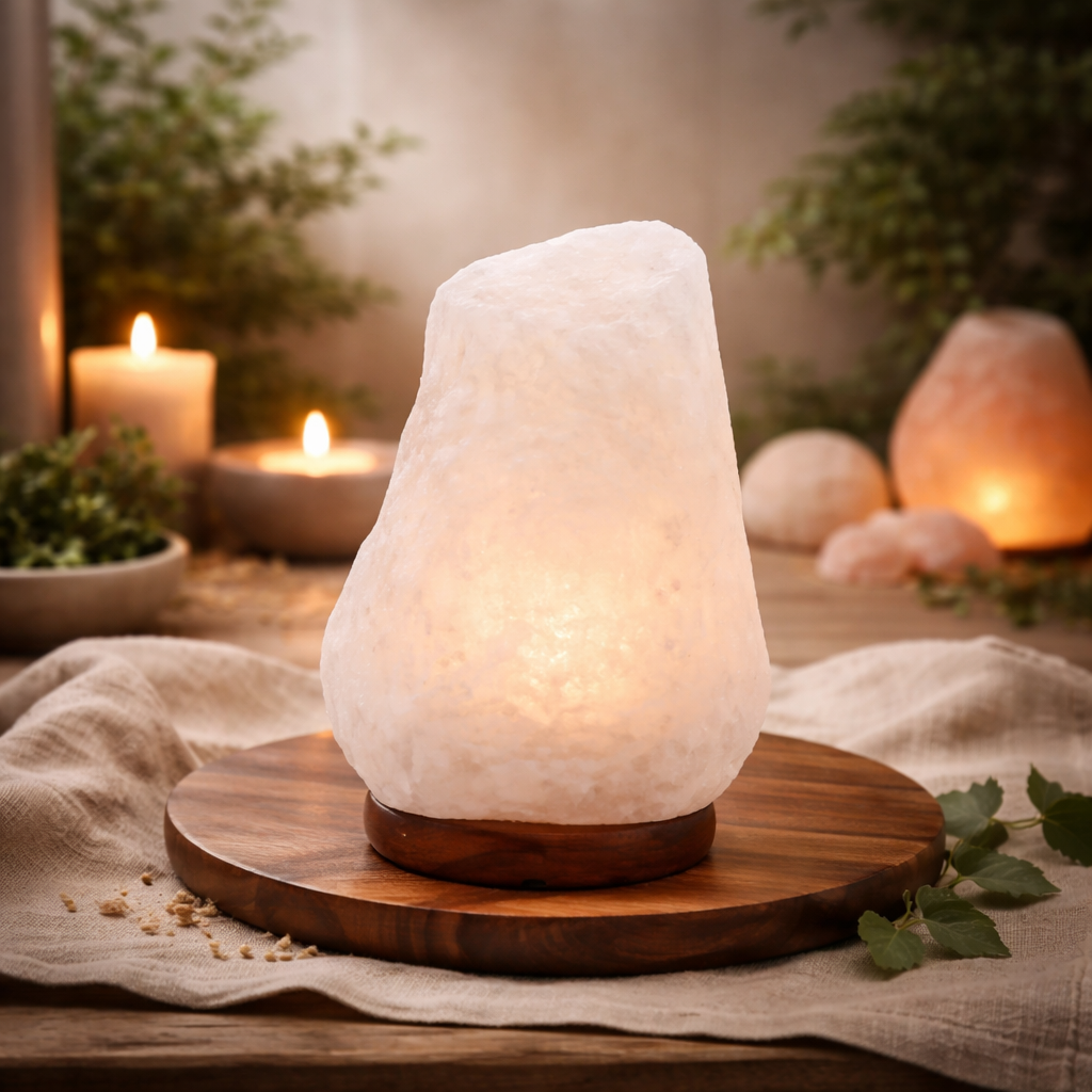 Crystal Rock Himalayan Salt Lamp with Wooden Base