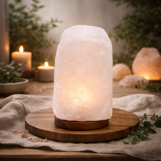 Crystal Rock Himalayan Salt Lamp with Wooden Base