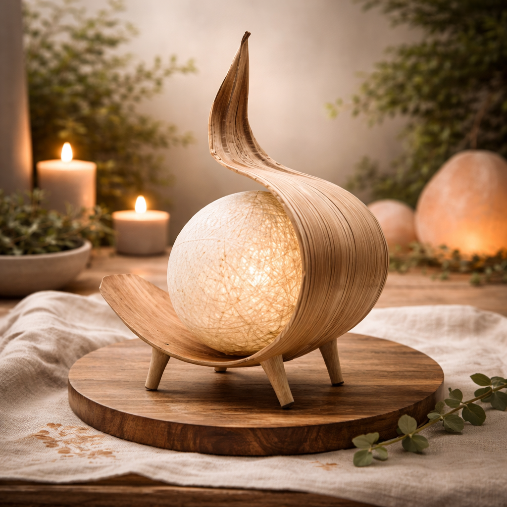 Coconut Leaf Table Lamp – Handcrafted Natural Design