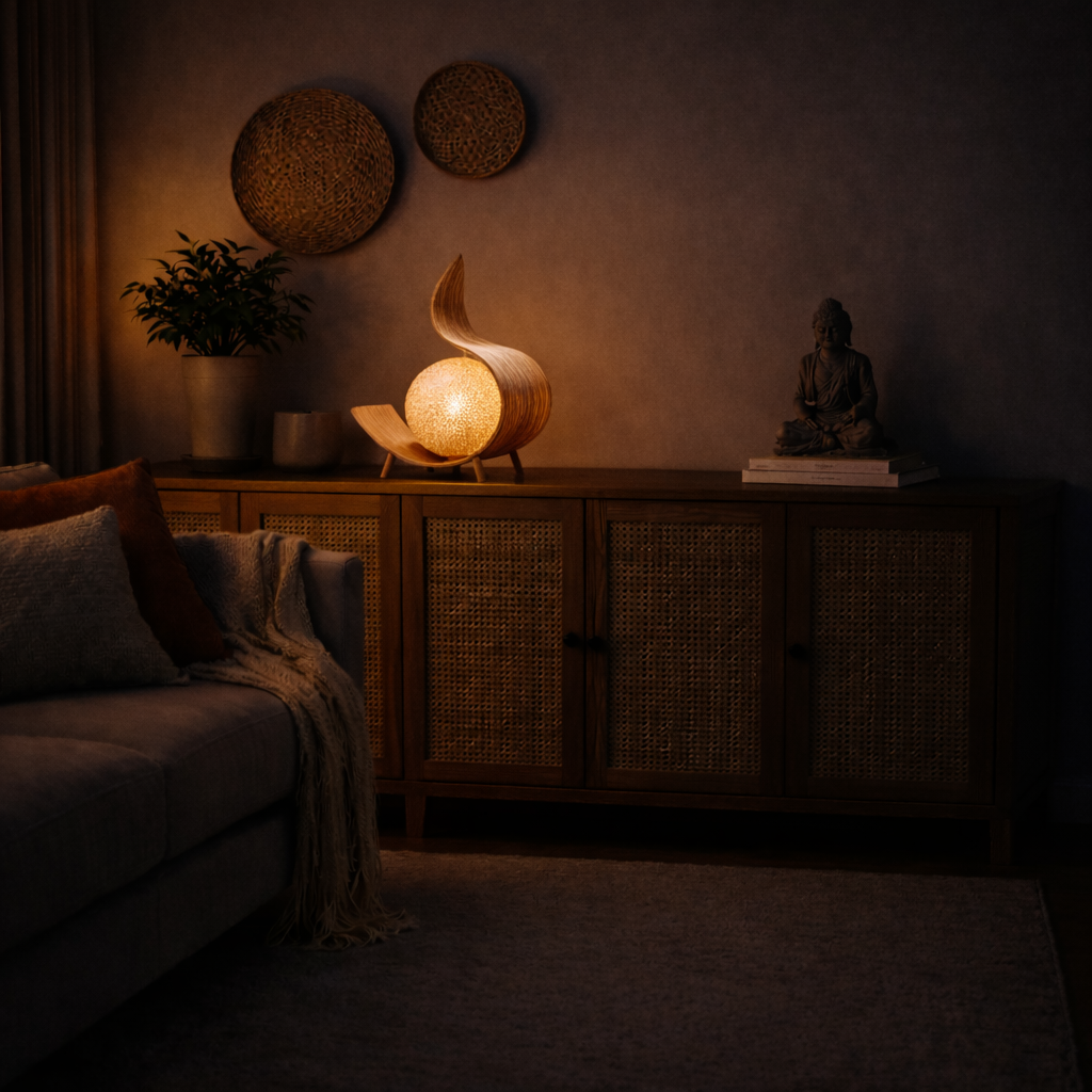 Coconut Leaf Table Lamp – Handcrafted Natural Design