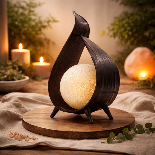 Coconut Leaf Table Lamp – Natural Handcrafted Design Chocolate Wrapover
