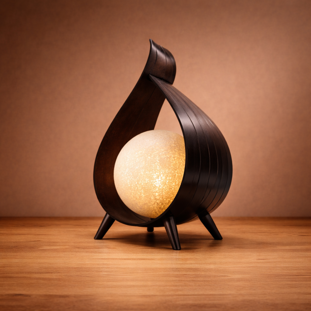 Coconut Leaf Table Lamp – Natural Handcrafted Design Chocolate Wrapover