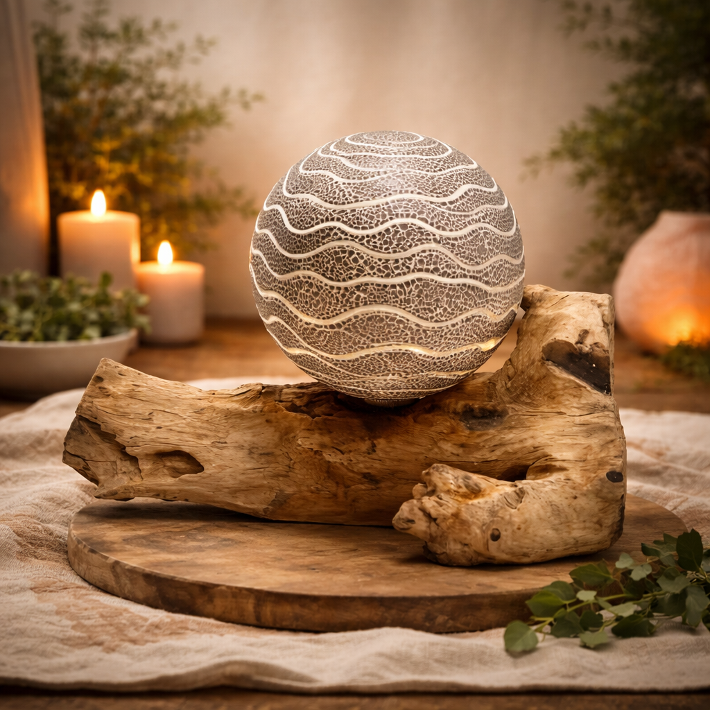 DriftGlow Lampe, grauer Luna-Lampenschirm