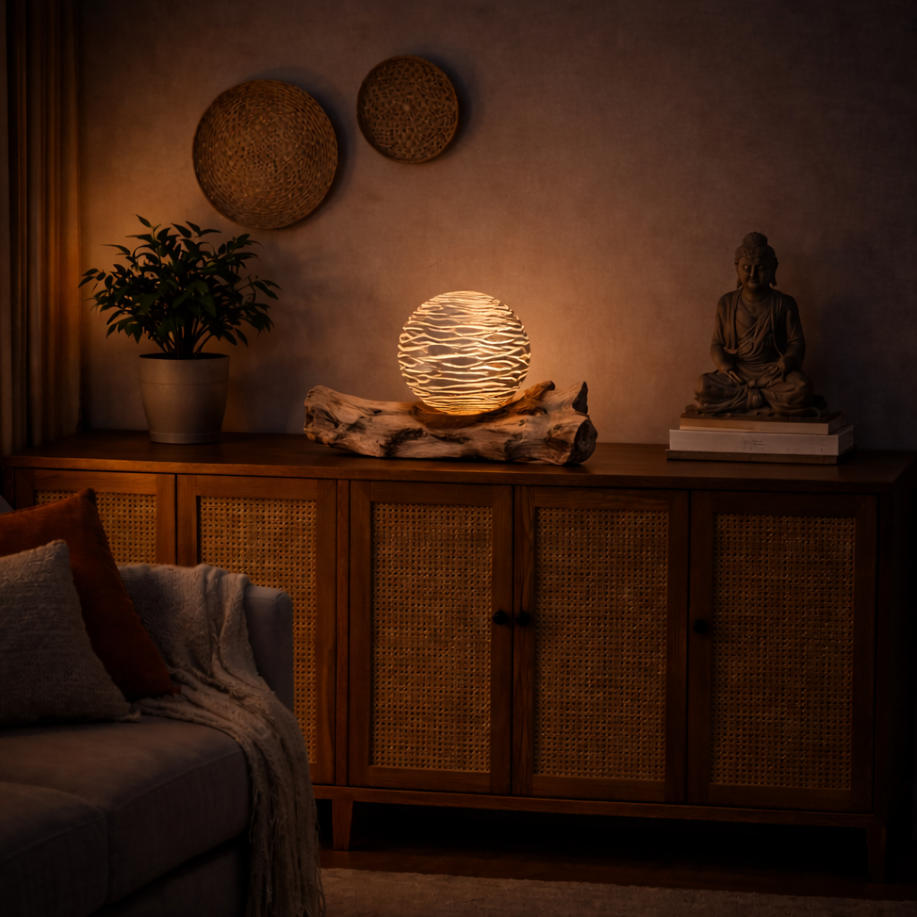 DriftGlow Lampe, grauer Luna-Lampenschirm