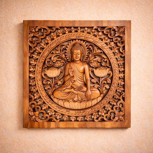 Square Decorative Wooden Buddha Panel