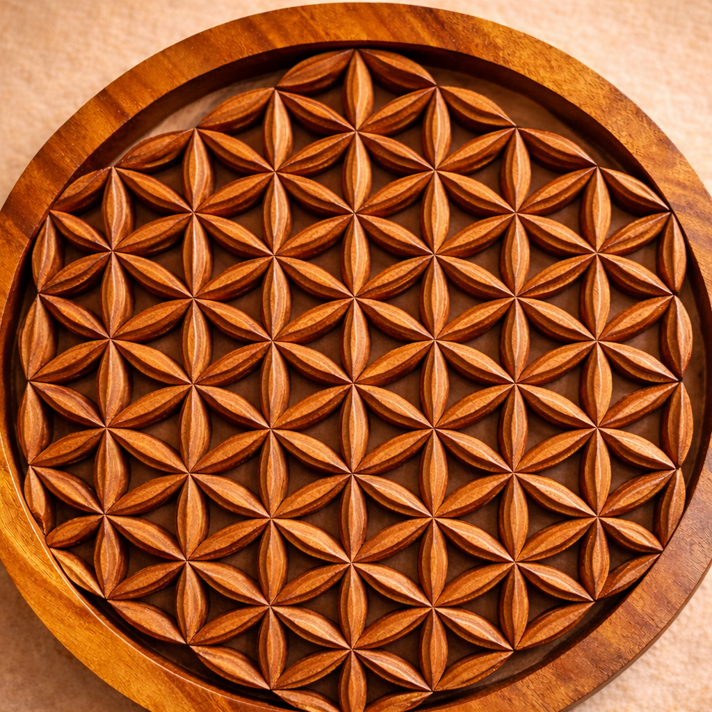 Round Decorative Wooden Flower of Life Panel