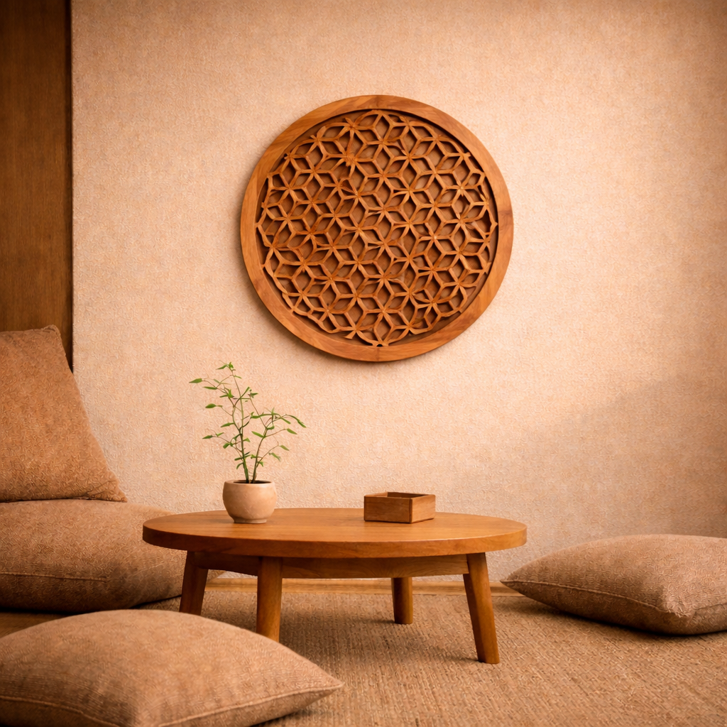 Round Decorative Wooden Flower of Life Panel