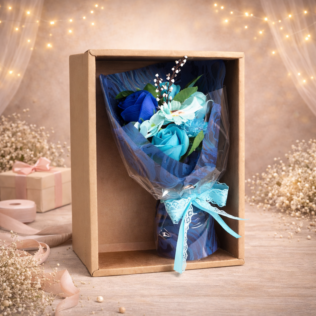 Boxed Hand Soap Flower Bouquet - Blue