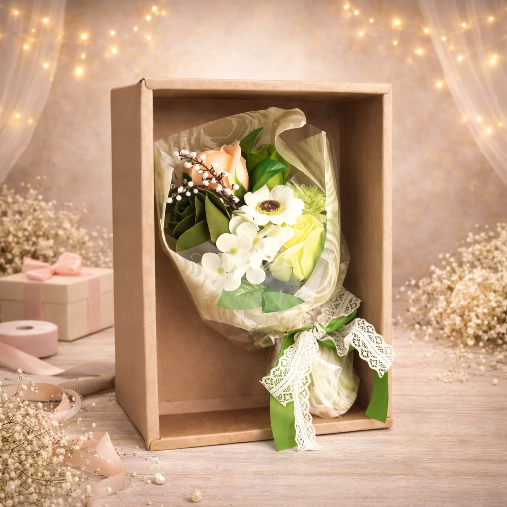 Boxed Hand Soap Flower Bouquet - Green