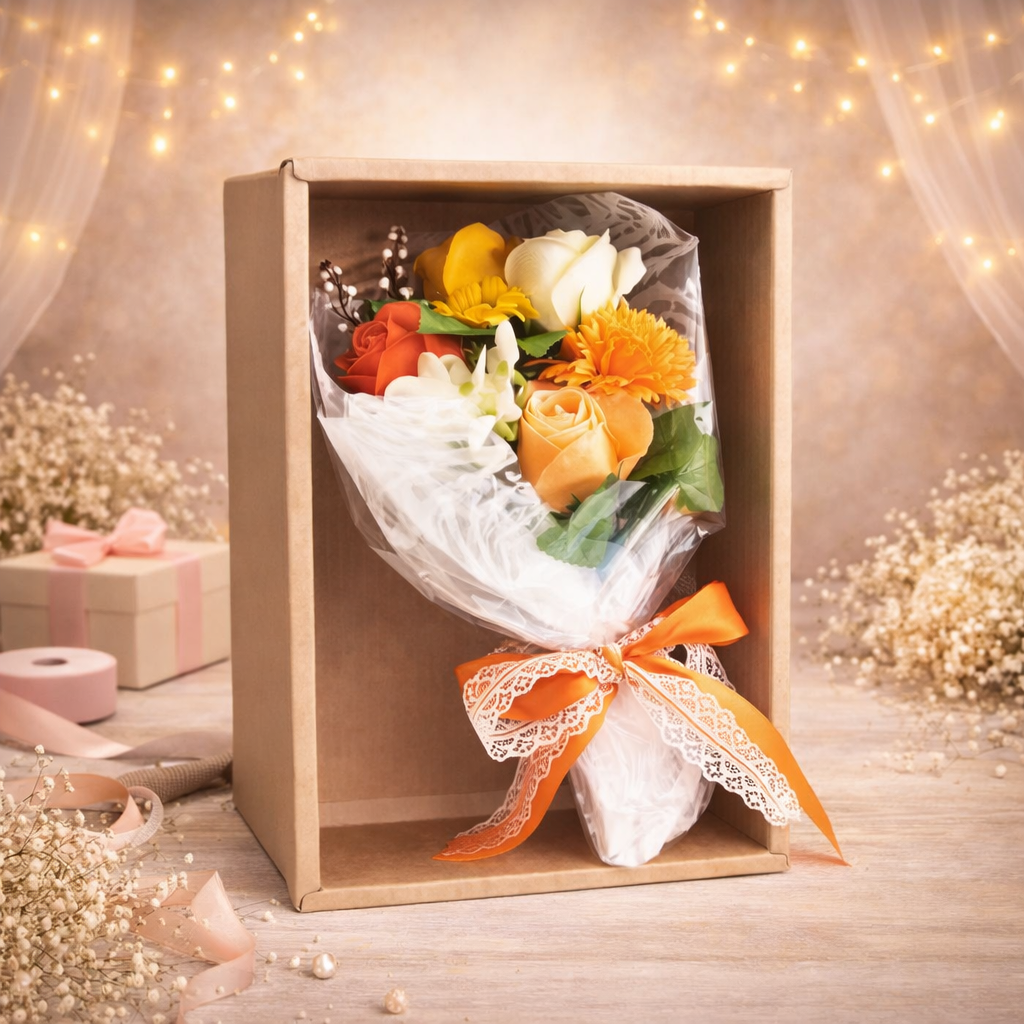 Boxed Hand Soap Flower Bouquet - Orange