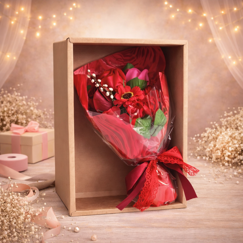 Boxed Hand Soap Flower Bouquet - Red