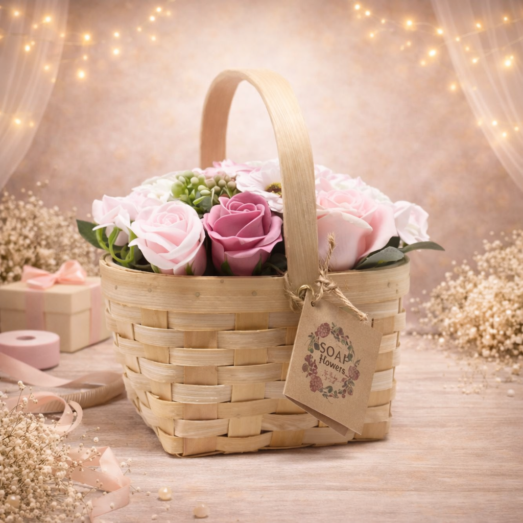 Large Pink Bouquet in Wicker Basket