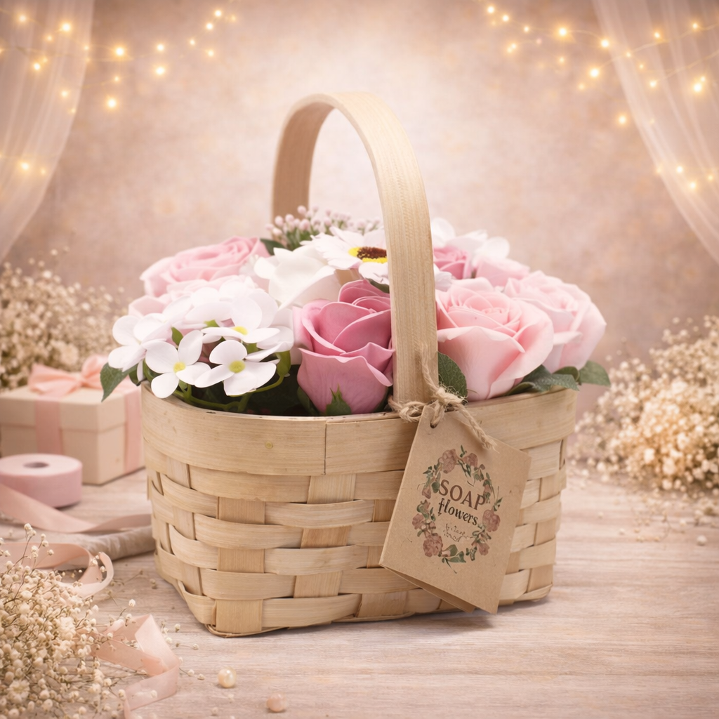Medium Pink Bouquet in Wicker Basket