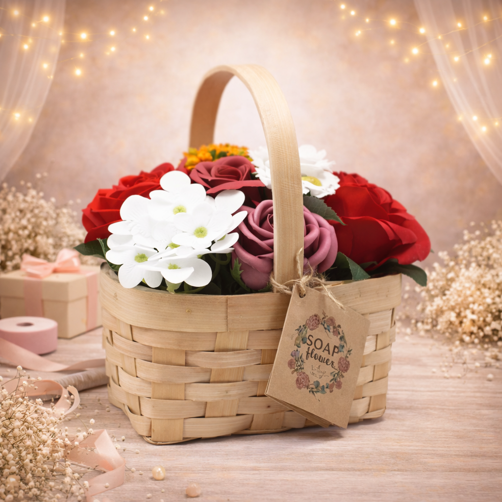 Medium Red Bouquet in Wicker Basket