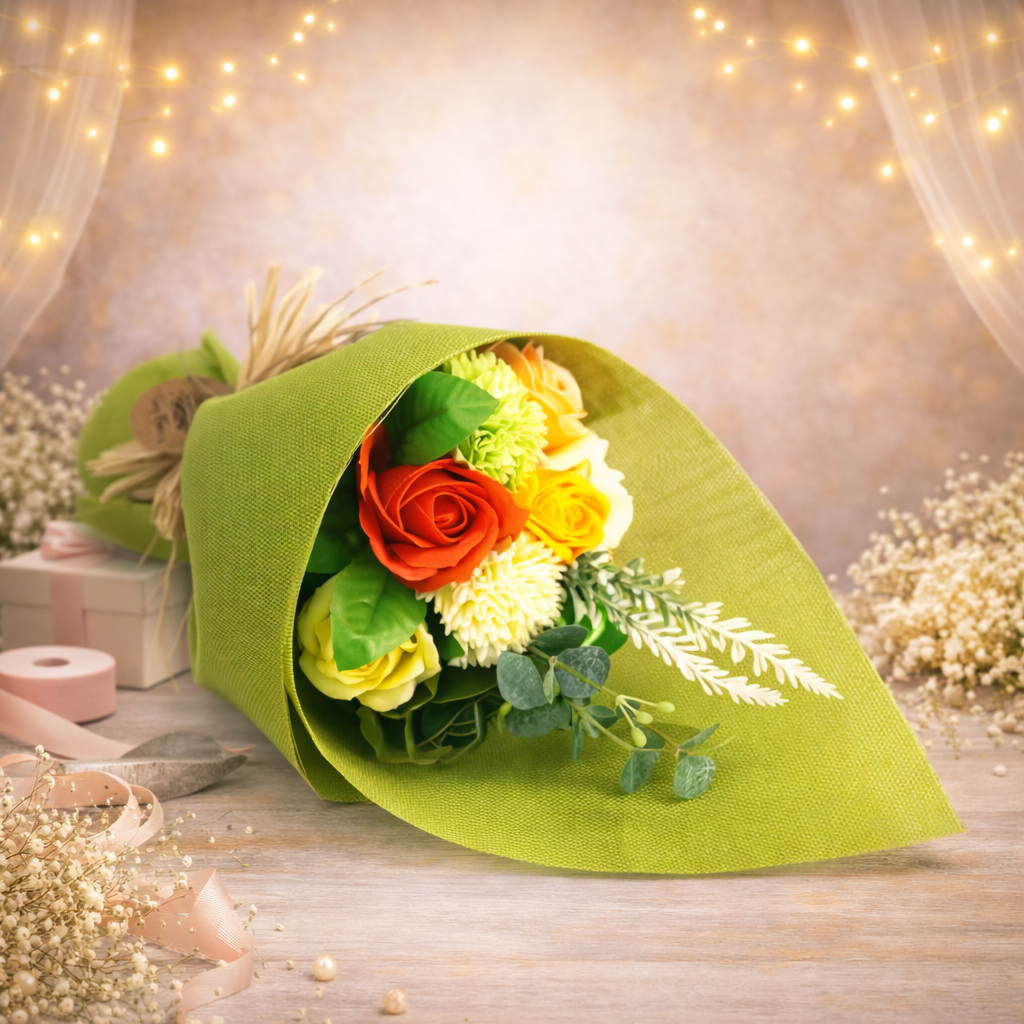 Standing Soap Flower Bouquet - Green Yellow