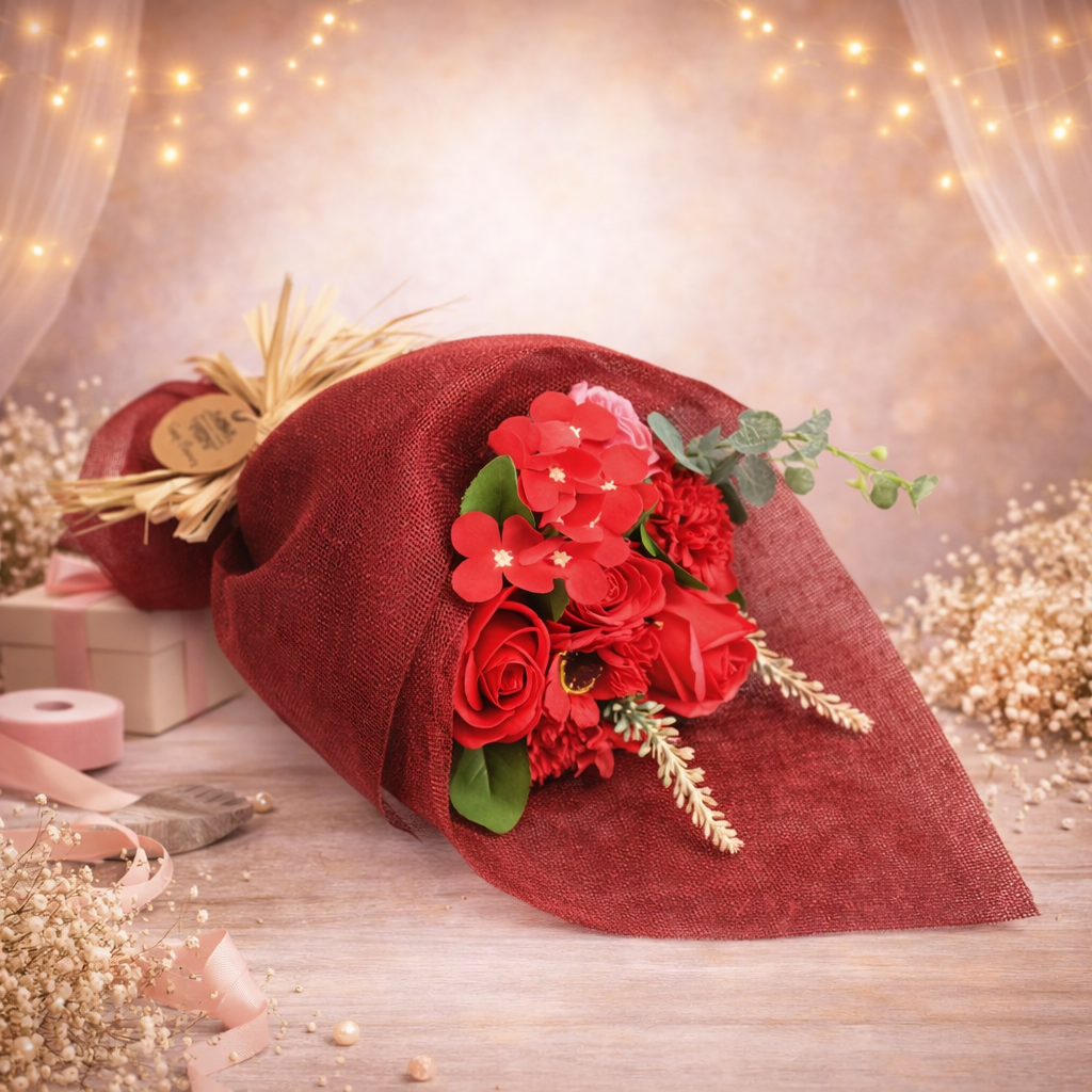 Standing Soap Flower Bouquet - Red