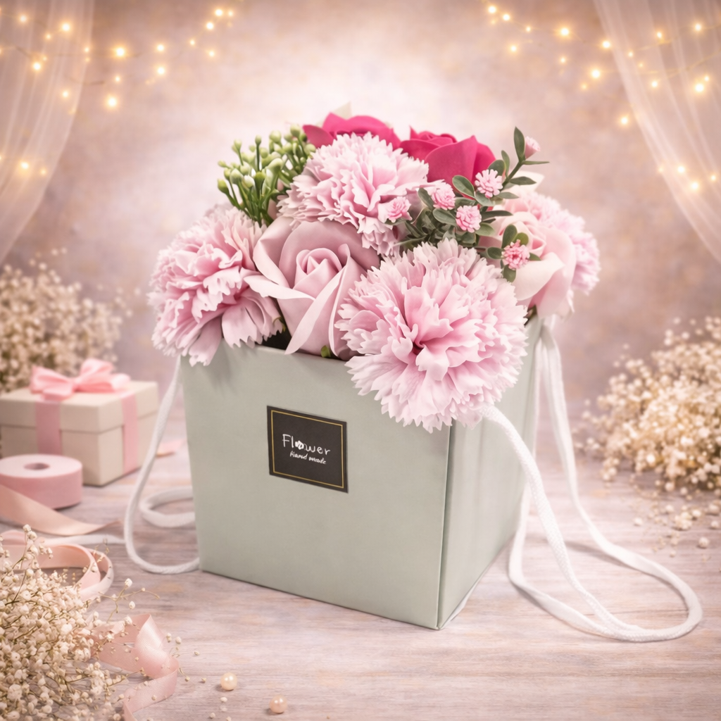 Soap Flower Bouqet - Pink Rose & Carnation