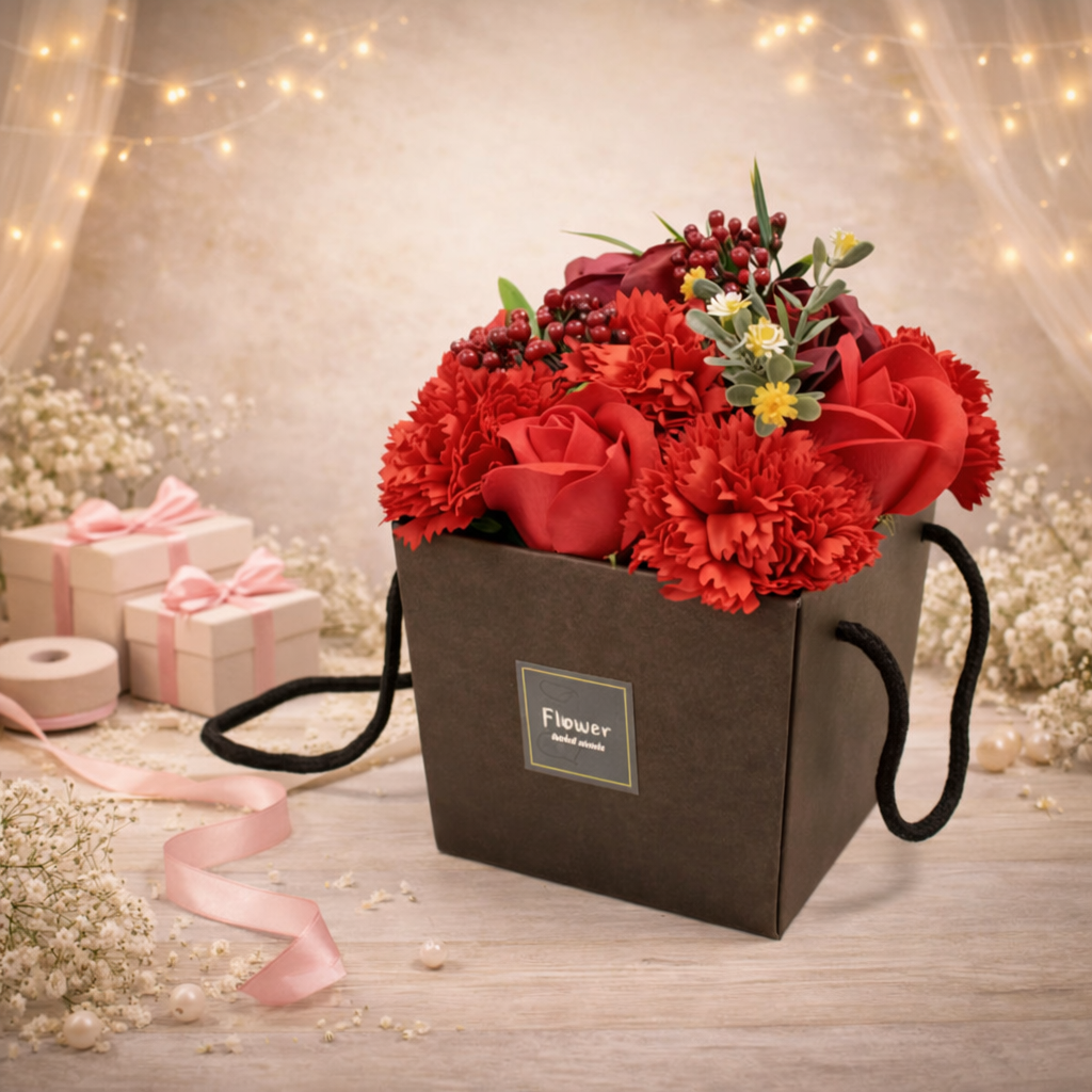 Soap Flower Bouqet - Red Rose & Carnation