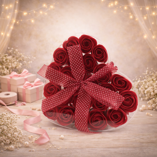 Set of 24 Soap Flower Heart Box - Red Roses
