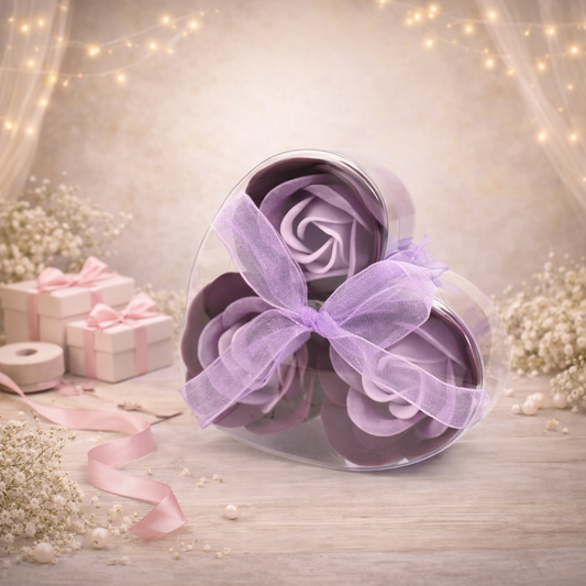Set of 3 Soap Flower Heart Box - Lavender Roses