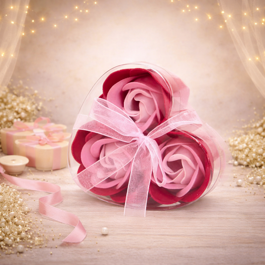 Set of 3 Soap Flower Heart Box - Pink Roses